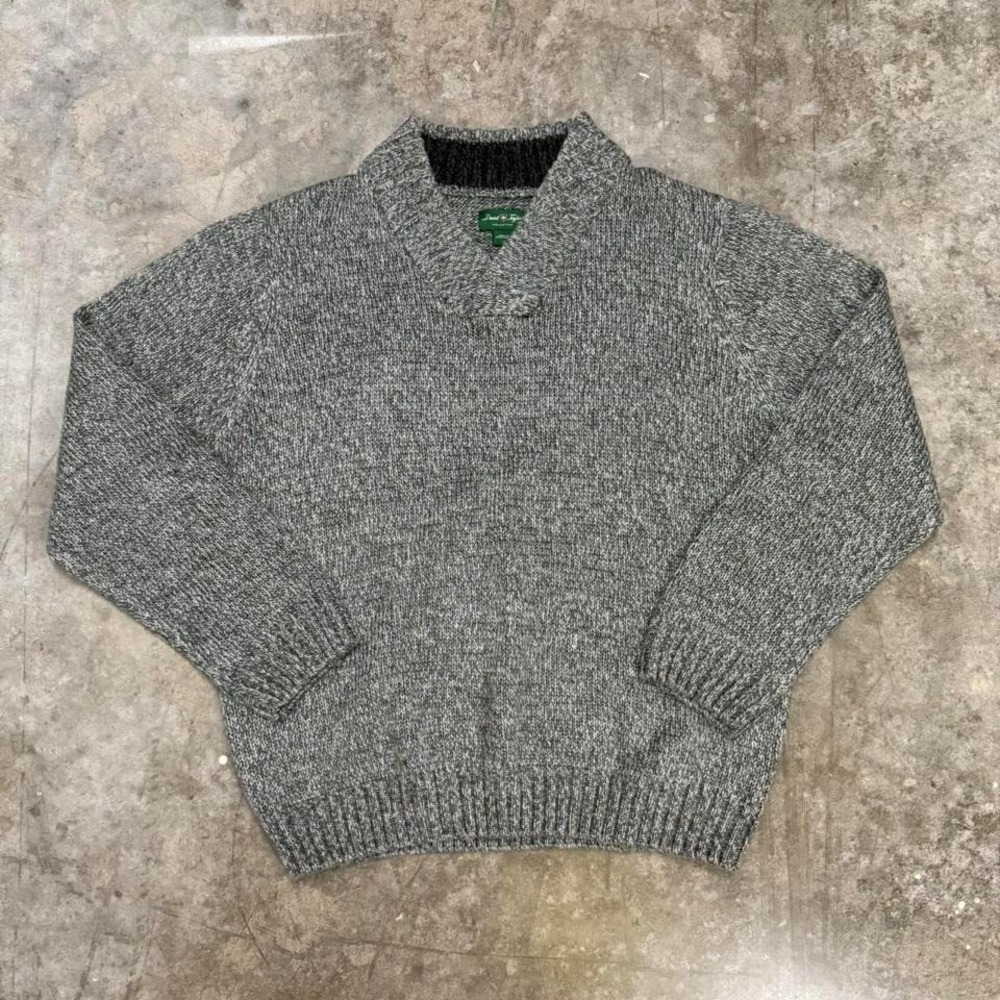 Vintage 90s David Taylor Gray Knit V-Neck Sweater Size L
